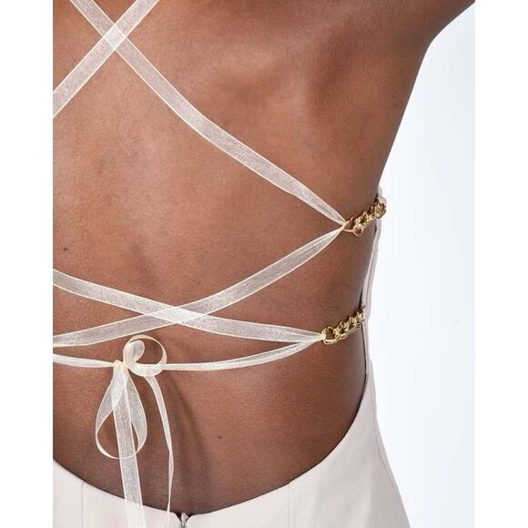 Paloma Wool Teresa Linen Wool Blend Dress Beige Backless Strappy XL - Picture 6 of 15